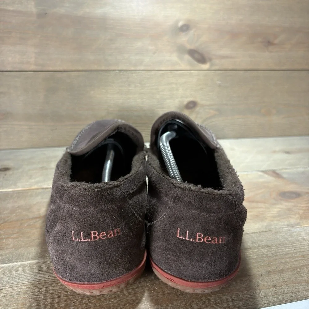 ll bean mens size 11 slippers brown suede mountain sherpa lined shoes